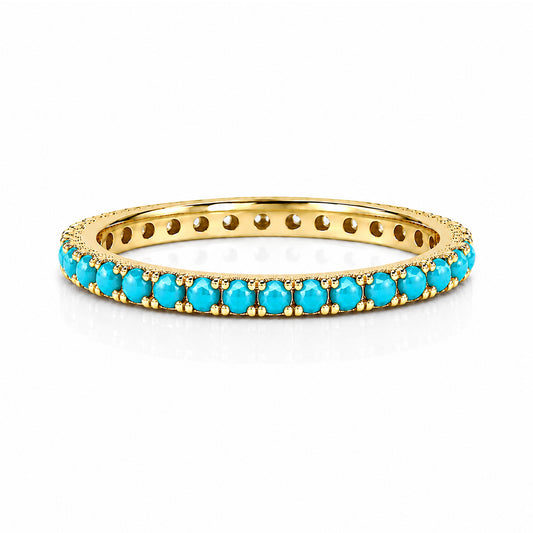 14K Gold Pavé Faceted Turquoise Gemstone Full Eternity Band