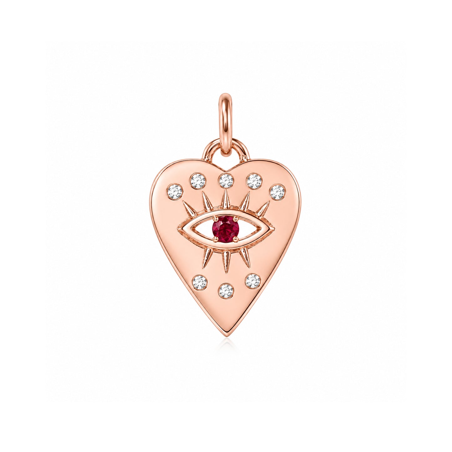 14K Gold 8 Diamond Detail Evil Eye Heart Medallion Necklace, Available with Turquoise, Ruby or Sapphire Centerstone