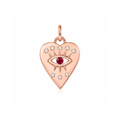 14K Gold 8 Diamond Detail Evil Eye Heart Medallion Necklace, Available with Turquoise, Ruby or Sapphire Centerstone