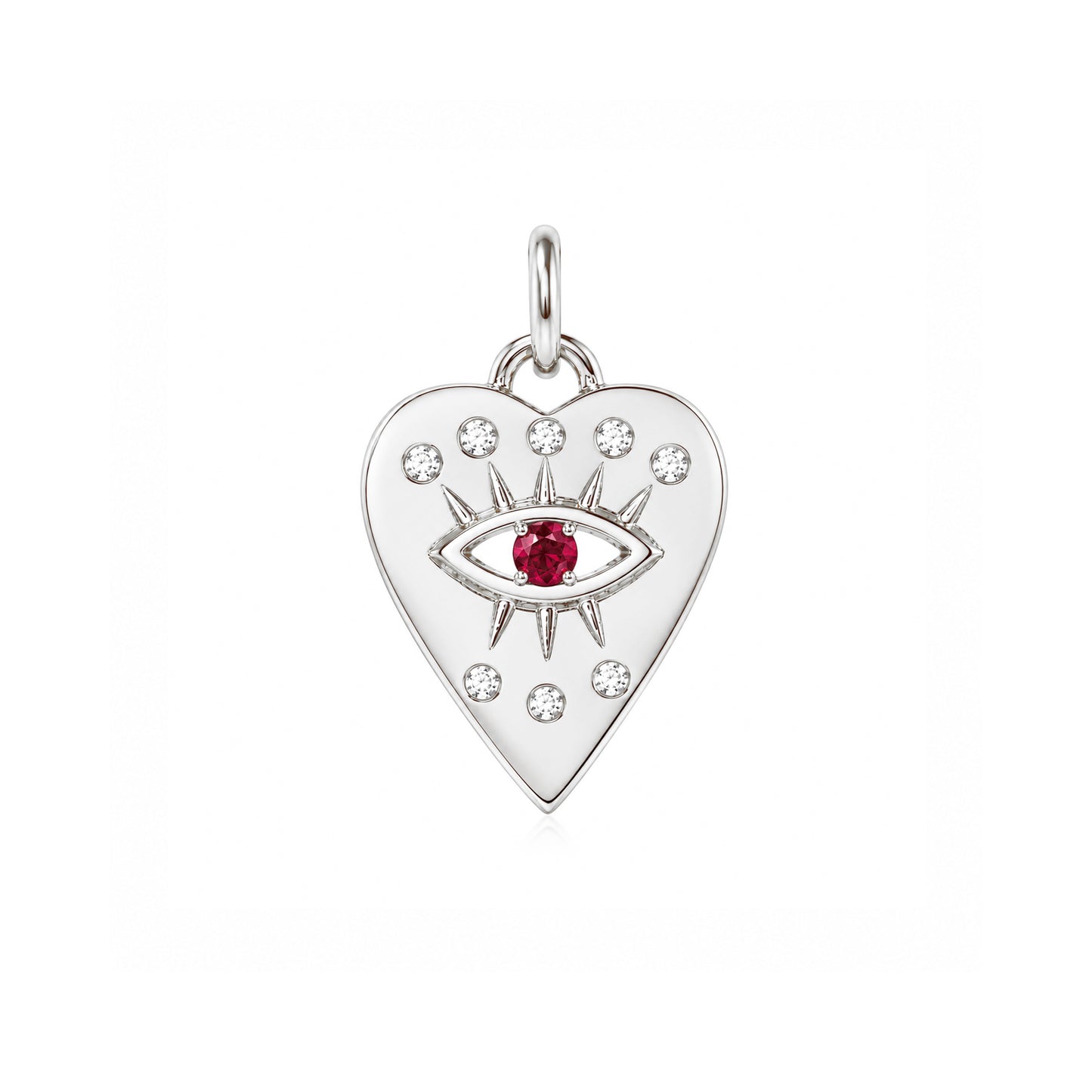 14K Gold 8 Diamond Detail Evil Eye Heart Medallion Necklace, Available with Turquoise, Ruby or Sapphire Centerstone
