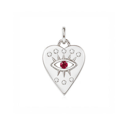 14K Gold 8 Diamond Detail Evil Eye Heart Medallion Necklace, Available with Turquoise, Ruby or Sapphire Centerstone