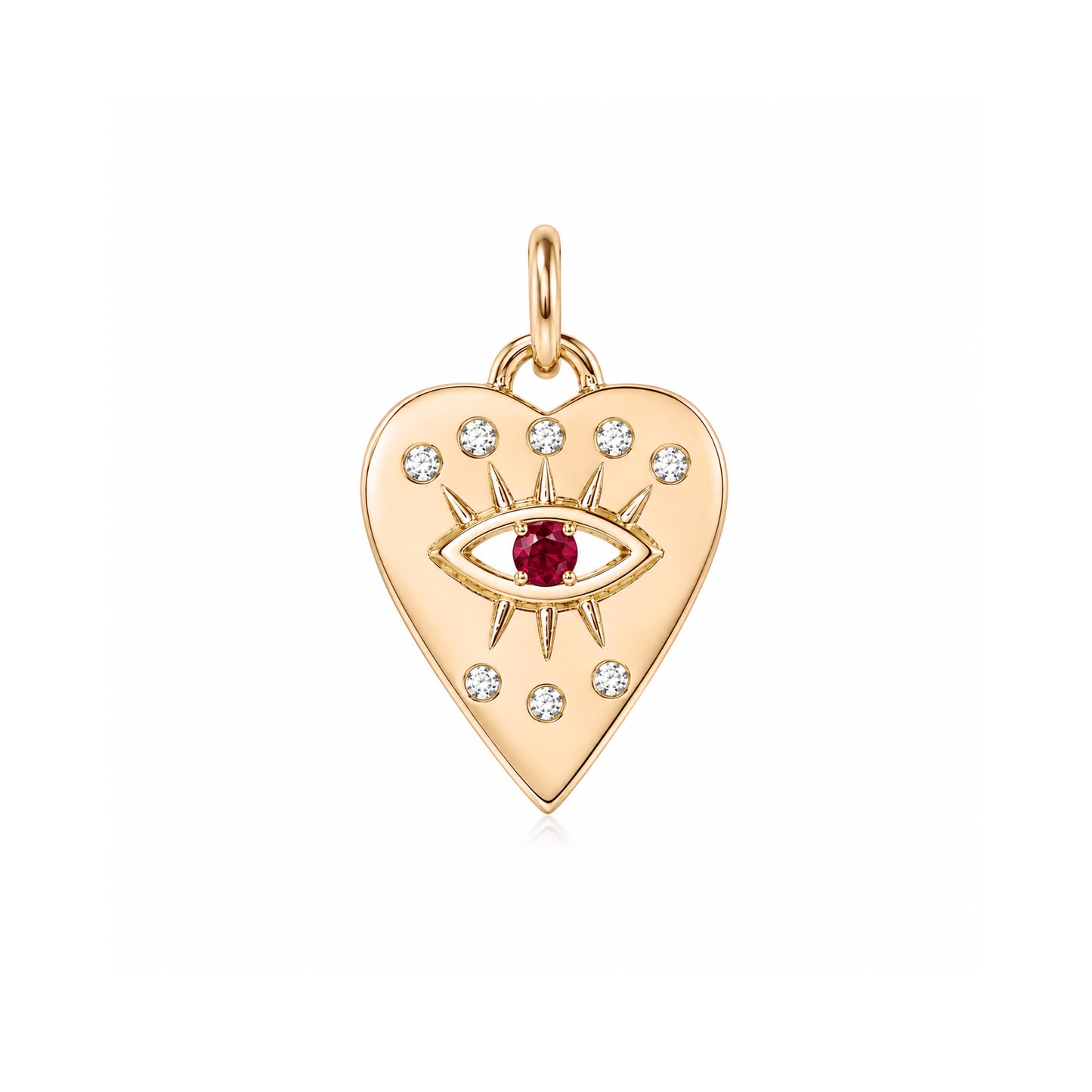 14K Gold 8 Diamond Detail Evil Eye Heart Medallion Necklace, Available with Turquoise, Ruby or Sapphire Centerstone