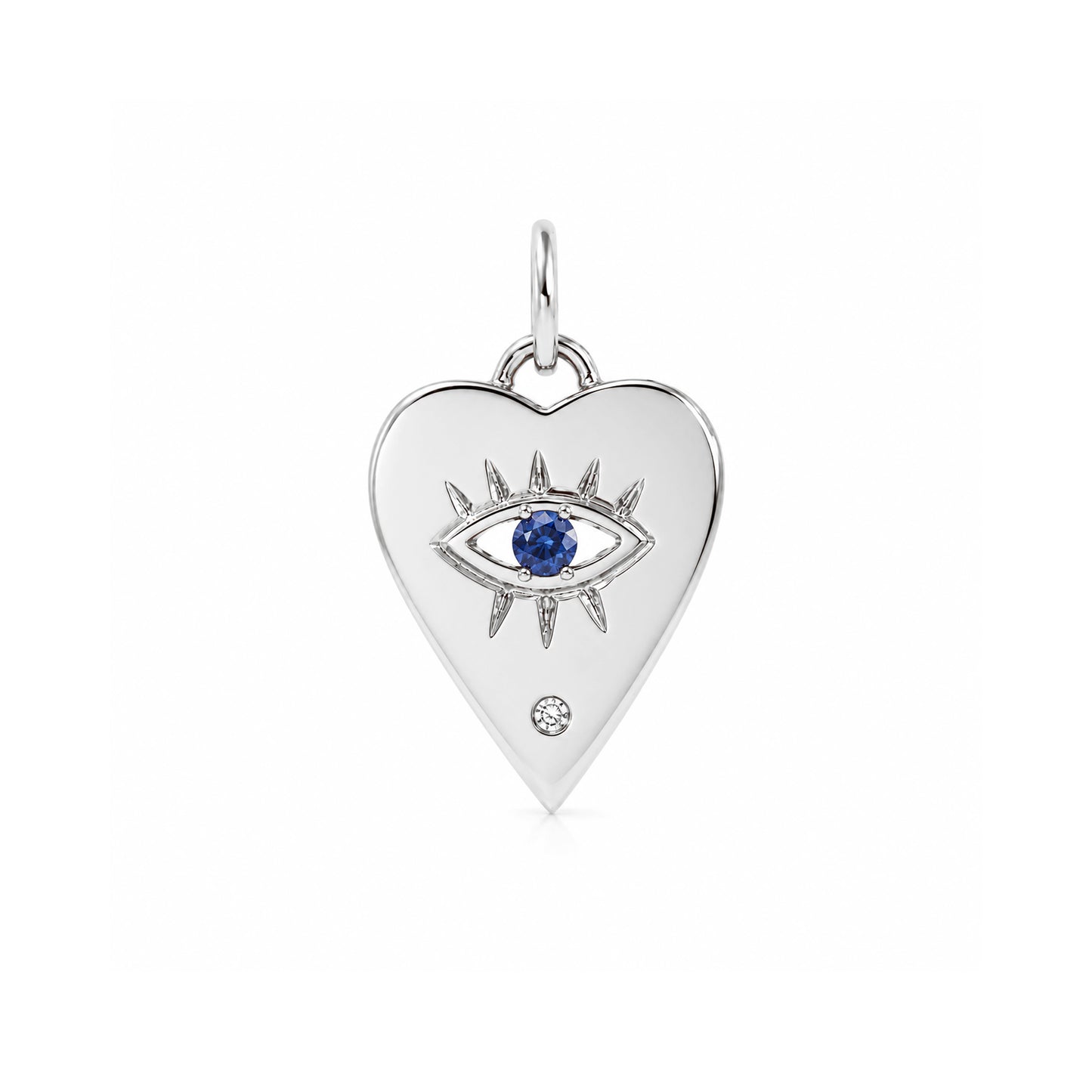 14K Gold Single Diamond Detail Evil Eye Heart Medallion Necklace, Available with Turquoise, Ruby or Sapphire Centerstone