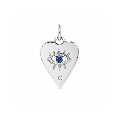14K Gold Single Diamond Detail Evil Eye Heart Medallion Necklace, Available with Turquoise, Ruby or Sapphire Centerstone