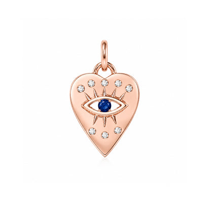 14K Gold 8 Diamond Detail Evil Eye Heart Medallion Necklace, Available with Turquoise, Ruby or Sapphire Centerstone