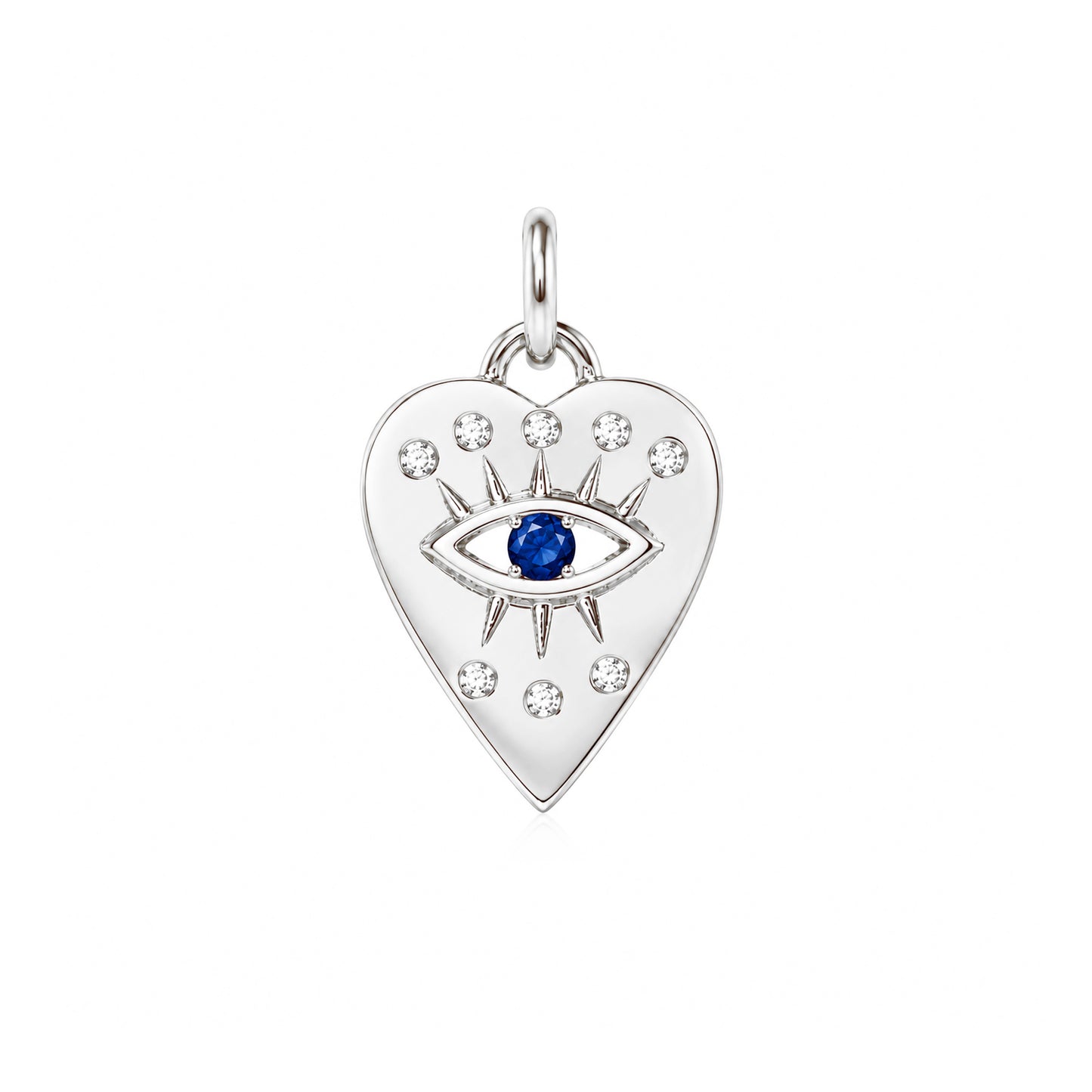 14K Gold 8 Diamond Detail Evil Eye Heart Medallion Necklace, Available with Turquoise, Ruby or Sapphire Centerstone