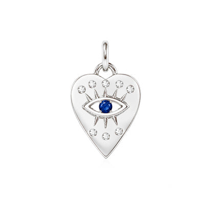 14K Gold 8 Diamond Detail Evil Eye Heart Medallion Necklace, Available with Turquoise, Ruby or Sapphire Centerstone