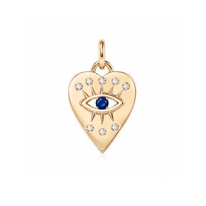 14K Gold 8 Diamond Detail Evil Eye Heart Medallion Necklace, Available with Turquoise, Ruby or Sapphire Centerstone
