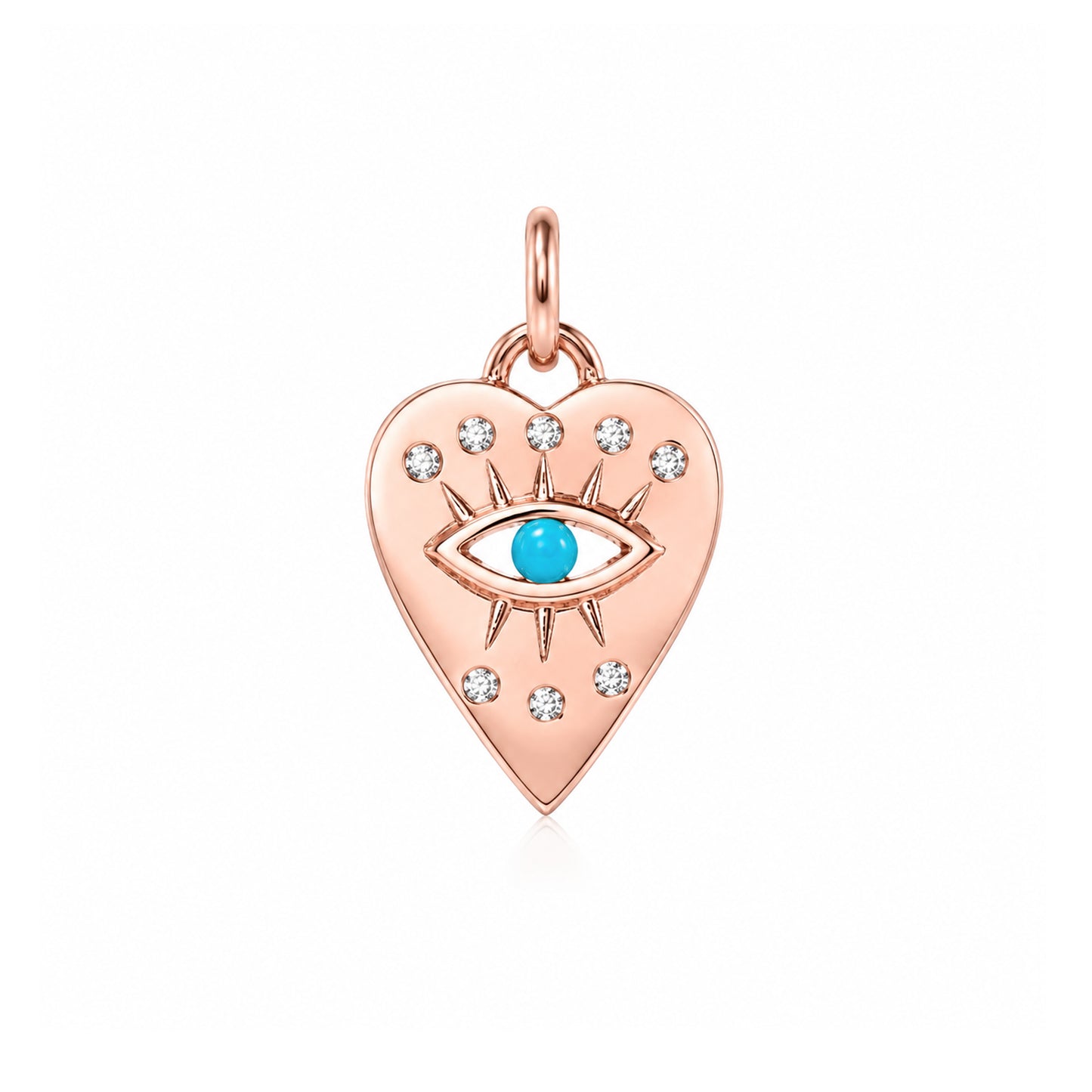 14K Gold 8 Diamond Detail Evil Eye Heart Medallion Necklace, Available with Turquoise, Ruby or Sapphire Centerstone