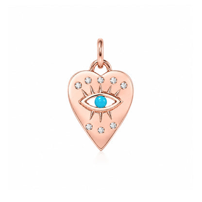 14K Gold 8 Diamond Detail Evil Eye Heart Medallion Necklace, Available with Turquoise, Ruby or Sapphire Centerstone