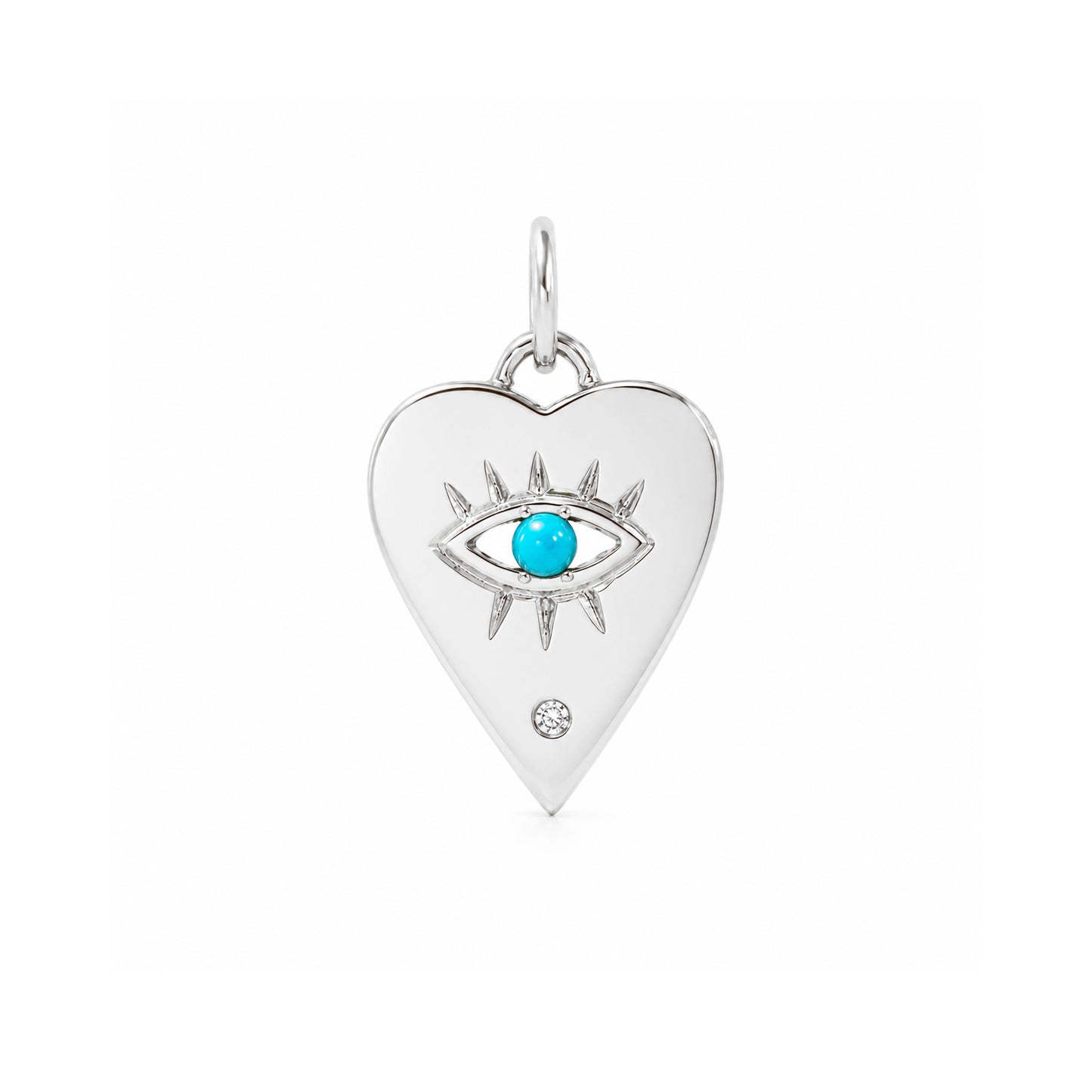 14K Gold Single Diamond Detail Evil Eye Heart Medallion Necklace, Available with Turquoise, Ruby or Sapphire Centerstone