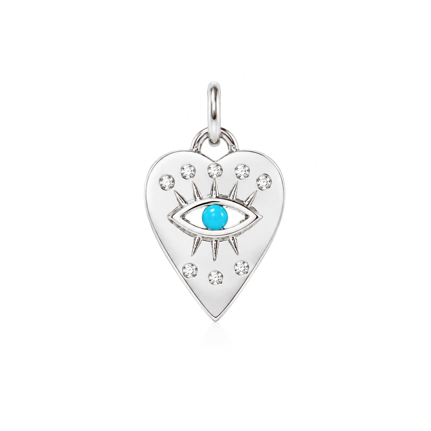 14K Gold 8 Diamond Detail Evil Eye Heart Medallion Necklace, Available with Turquoise, Ruby or Sapphire Centerstone