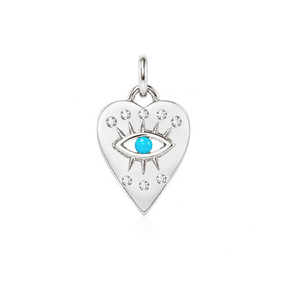 14K Gold 8 Diamond Detail Evil Eye Heart Medallion Necklace, Available with Turquoise, Ruby or Sapphire Centerstone