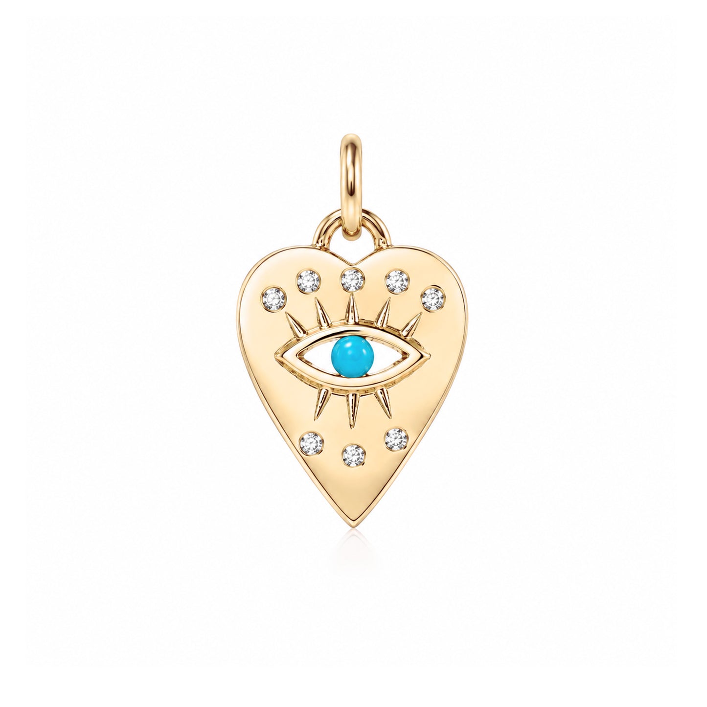 14K Gold 8 Diamond Detail Evil Eye Heart Medallion Necklace, Available with Turquoise, Ruby or Sapphire Centerstone