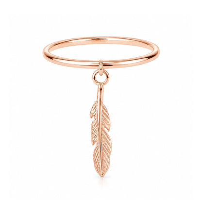 14K Gold XS Feather Dangle Charm Ring