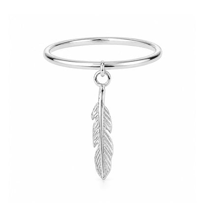 14K Gold XS Feather Dangle Charm Ring
