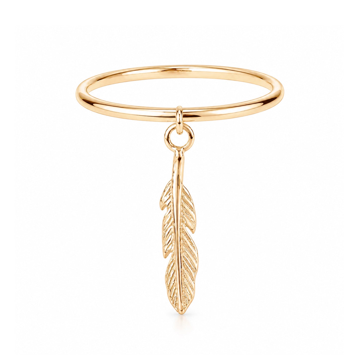 14K Gold XS Feather Dangle Charm Ring
