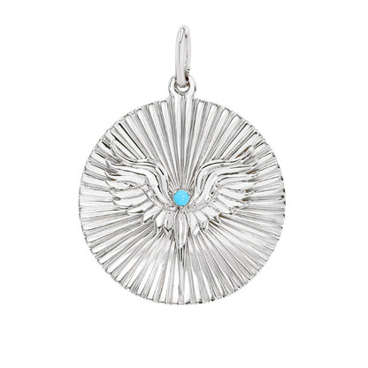 14K Gold Turquoise Fluted Phoenix Medallion Pendant