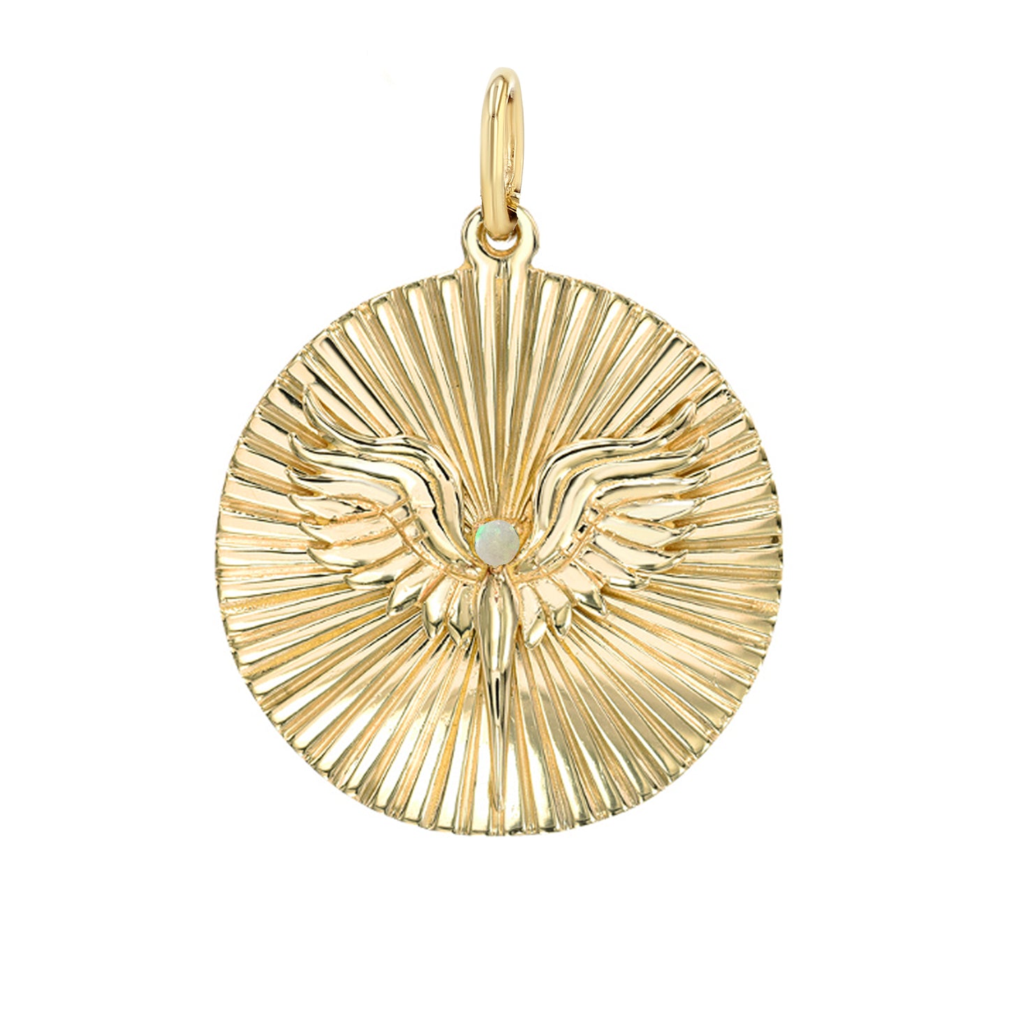 14K Gold Opal Fluted Phoenix Medallion Pendant