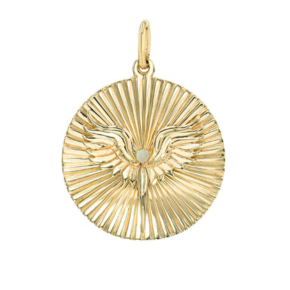 14K Gold Opal Fluted Phoenix Medallion Pendant