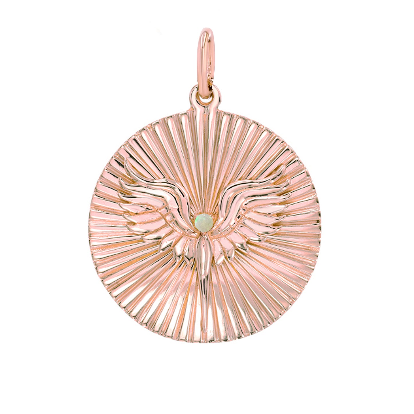 14K Gold Opal Fluted Phoenix Medallion Pendant