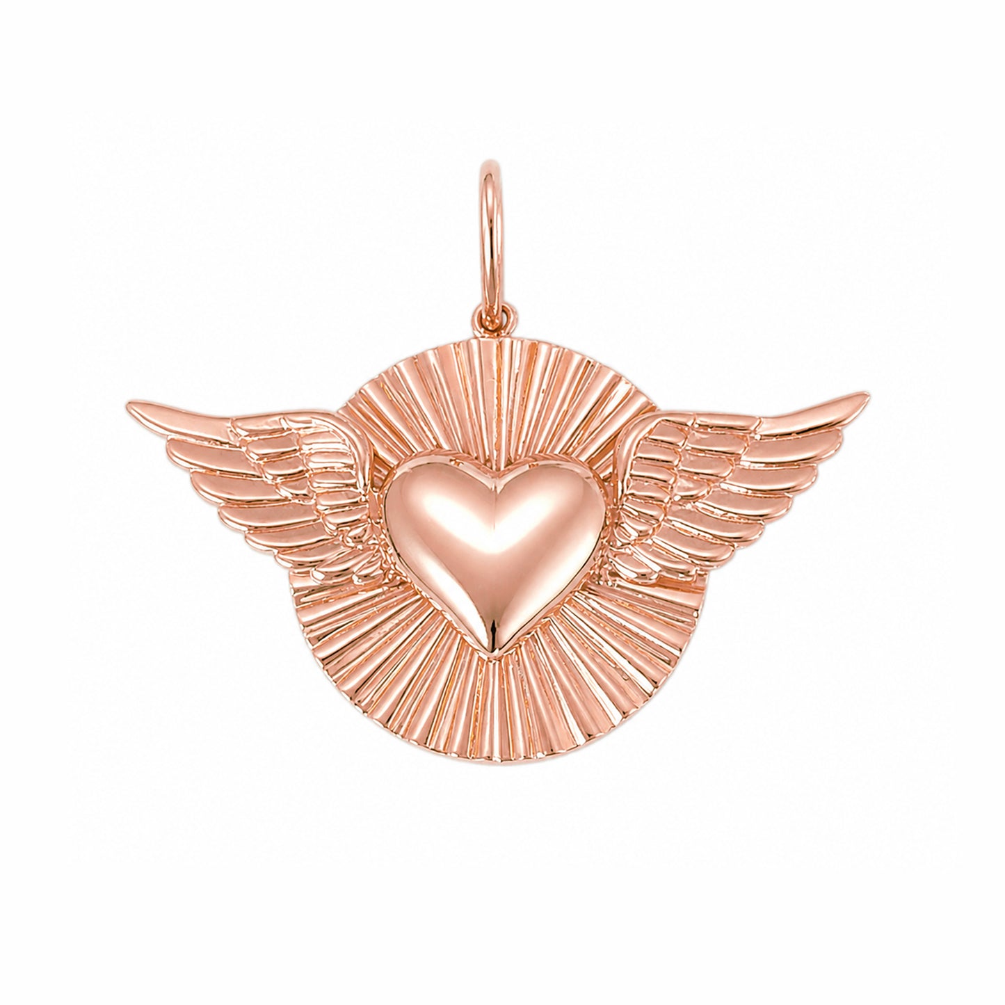 14K Gold Flying Heart Fluted Medallion Pendant