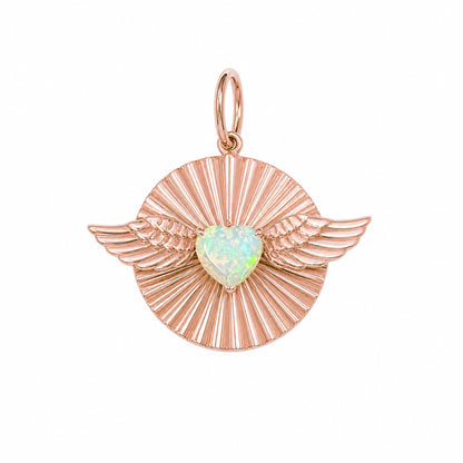 14K Gold Flying Opal Heart Fluted Medallion Pendant