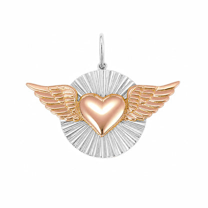 14K Gold Flying Heart Fluted Medallion Pendant