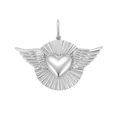 14K Gold Flying Heart Fluted Medallion Pendant