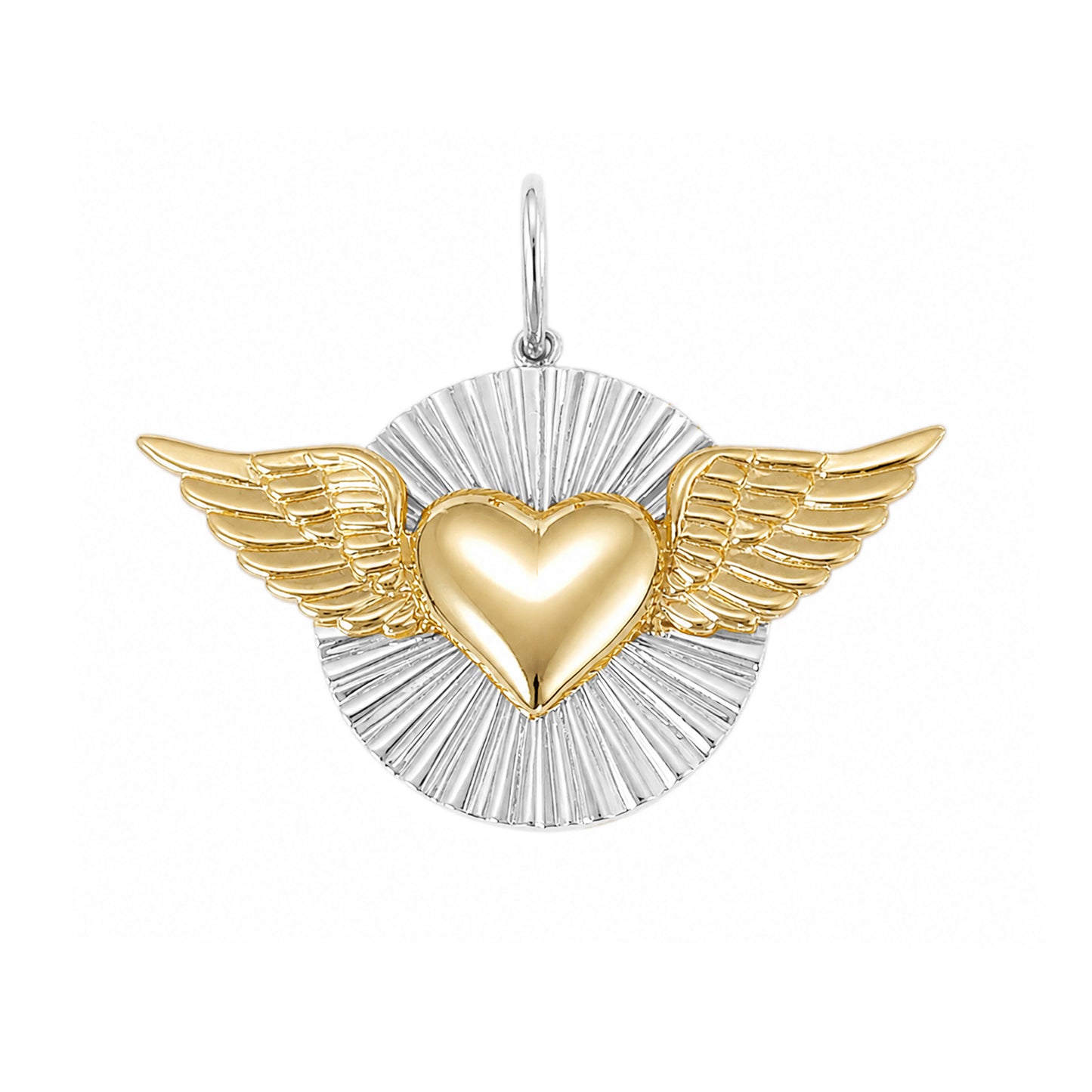 14K Gold Flying Heart Fluted Medallion Pendant