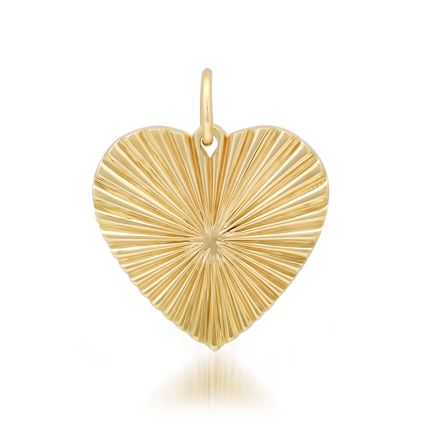 14K Gold Fluted Heart Medallion Charm Pendant, Medium Size Heart