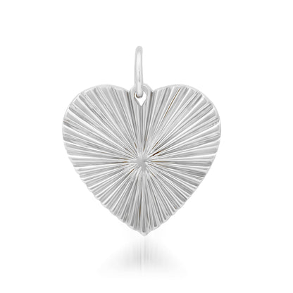 14K Gold Fluted Heart Medallion Charm Pendant, Medium Size Heart