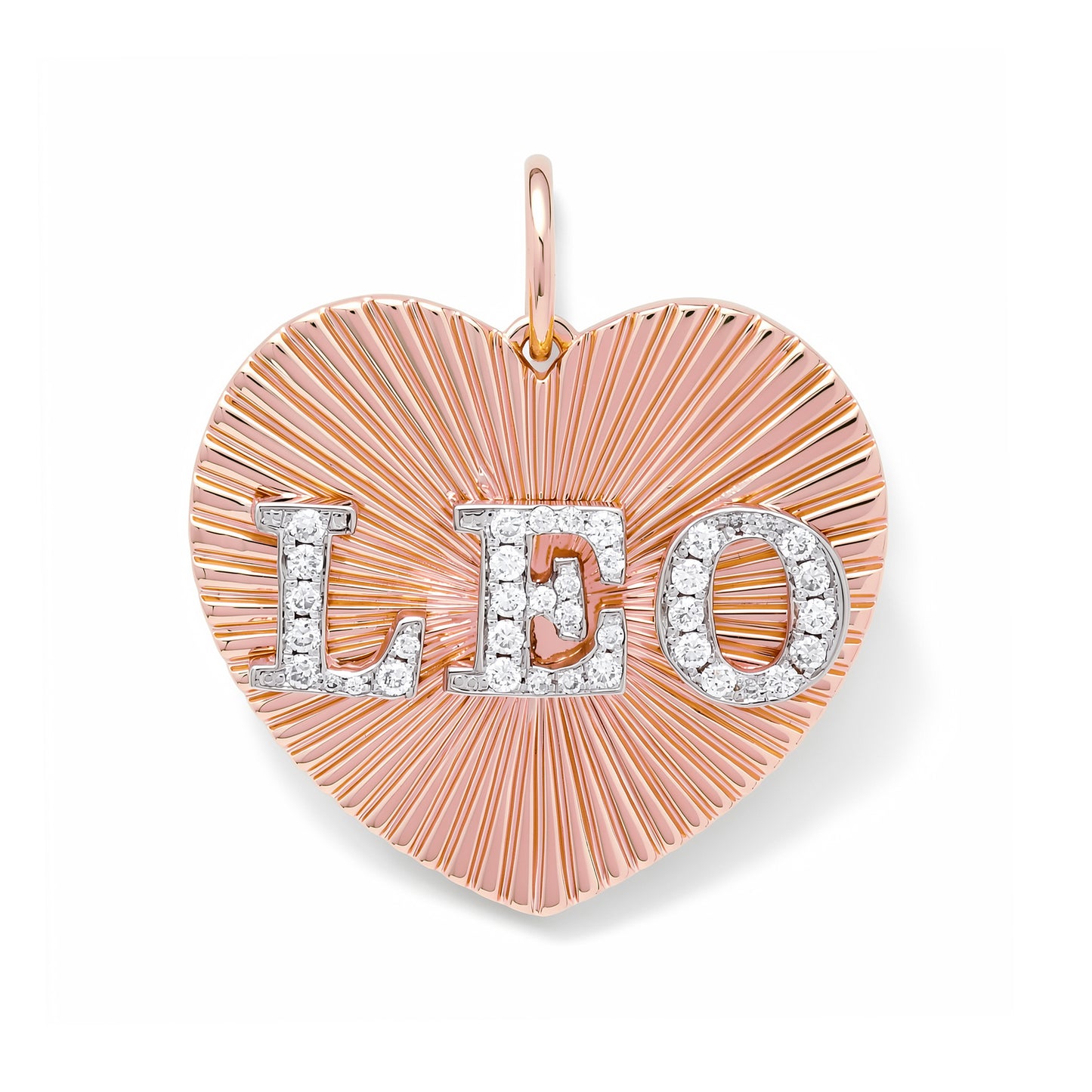 14K Gold Pavé Diamond Triple Initial Fluted Heart Medallion Pendant, Large Size Heart