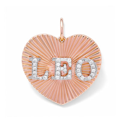 14K Gold Pavé Diamond Triple Initial Fluted Heart Medallion Pendant, Large Size Heart