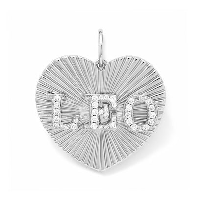 14K Gold Pavé Diamond Triple Initial Fluted Heart Medallion Pendant, Large Size Heart