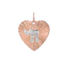 14K Gold Pavé Diamond Hebrew Chai Fluted Heart Medallion Pendant, Medium Size