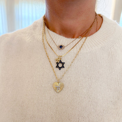 14K Gold Blue Sapphire Star of David Charm Pendant, Medium Size