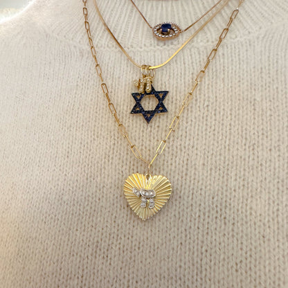 14K Gold Blue Sapphire Star of David Charm Pendant, Medium Size