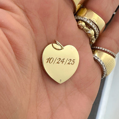 14K Gold Fluted Heart Medallion Charm Pendant, Large Size Heart
