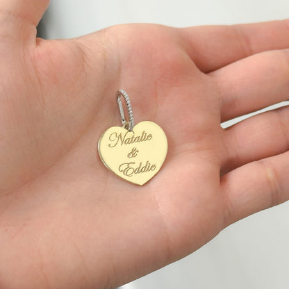 14K Gold Fluted Heart Medallion Charm Pendant, Large Size Heart