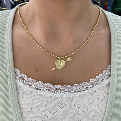 14K Gold Pavé Diamond Initial Fluted Pierced Heart Medallion Charm Pendant ~ Old English, Block or Script Font
