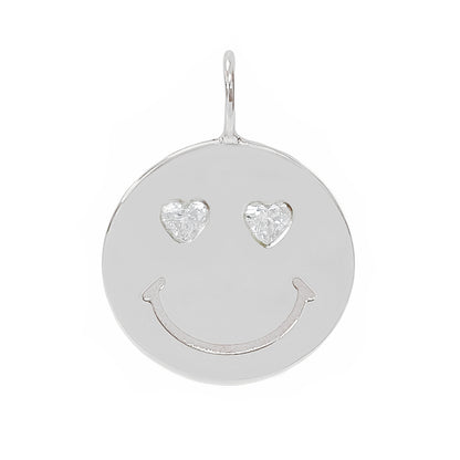 14K Gold Diamond Heart Eyes Smiley Face Charm Pendant