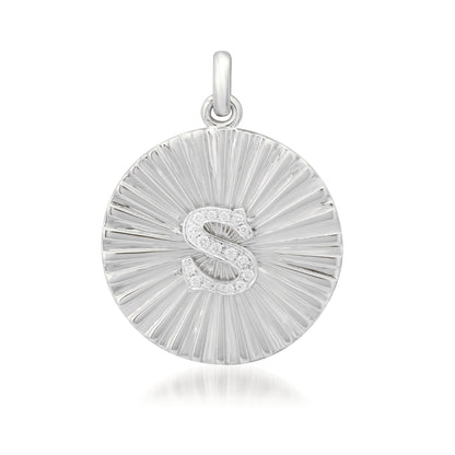 14K Gold Small Size Diamond Initial Fluted Medallion Pendant