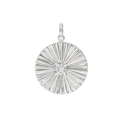 14K Gold Small Size Diamond Starburst Fluted Medallion Charm Pendant