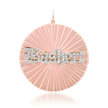 14K Gold Pavé Diamond Nameplate XXL Fluted Round Medallion Pendant ~ Old English, Block or Script Font