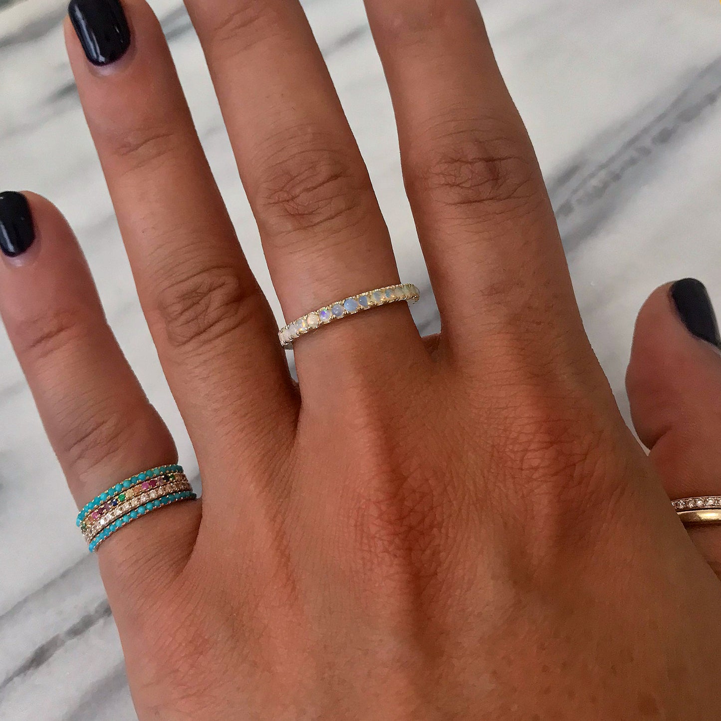 14K Gold Pavé Opal Gemstone Full Eternity Band