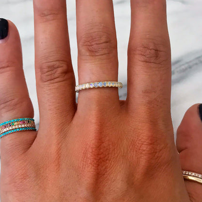 14K Gold Pavé Opal Gemstone Full Eternity Band