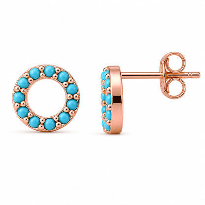 14K Gold Turquoise Halo Stud Earrings