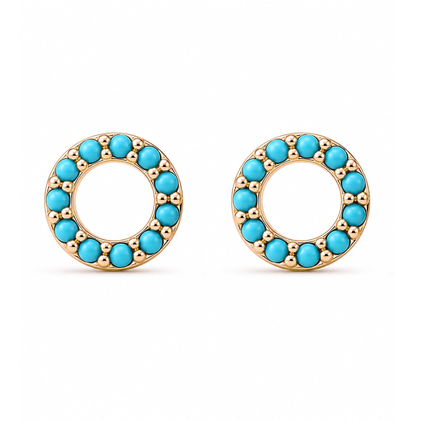 14K Gold Turquoise Halo Stud Earrings