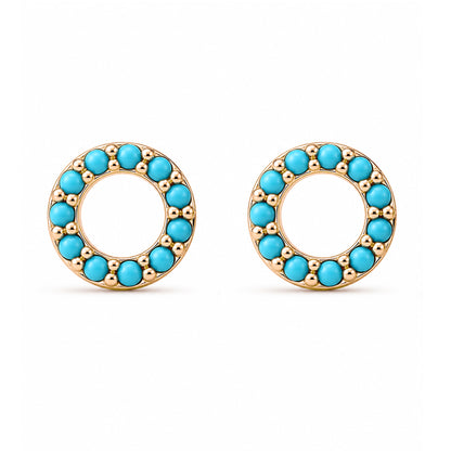 14K Gold Turquoise Halo Stud Earrings